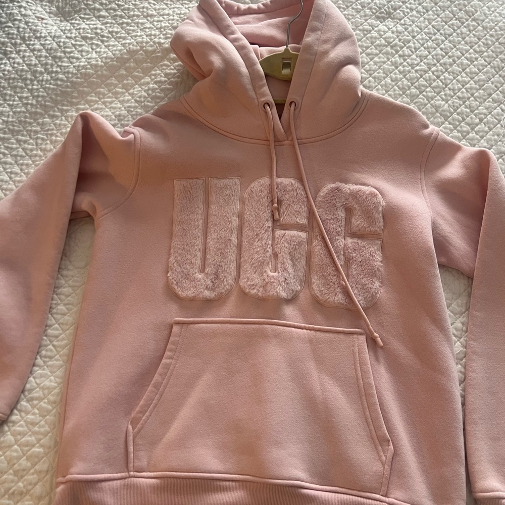 UGG Women's Pink Fuzzy Logo Hoodie